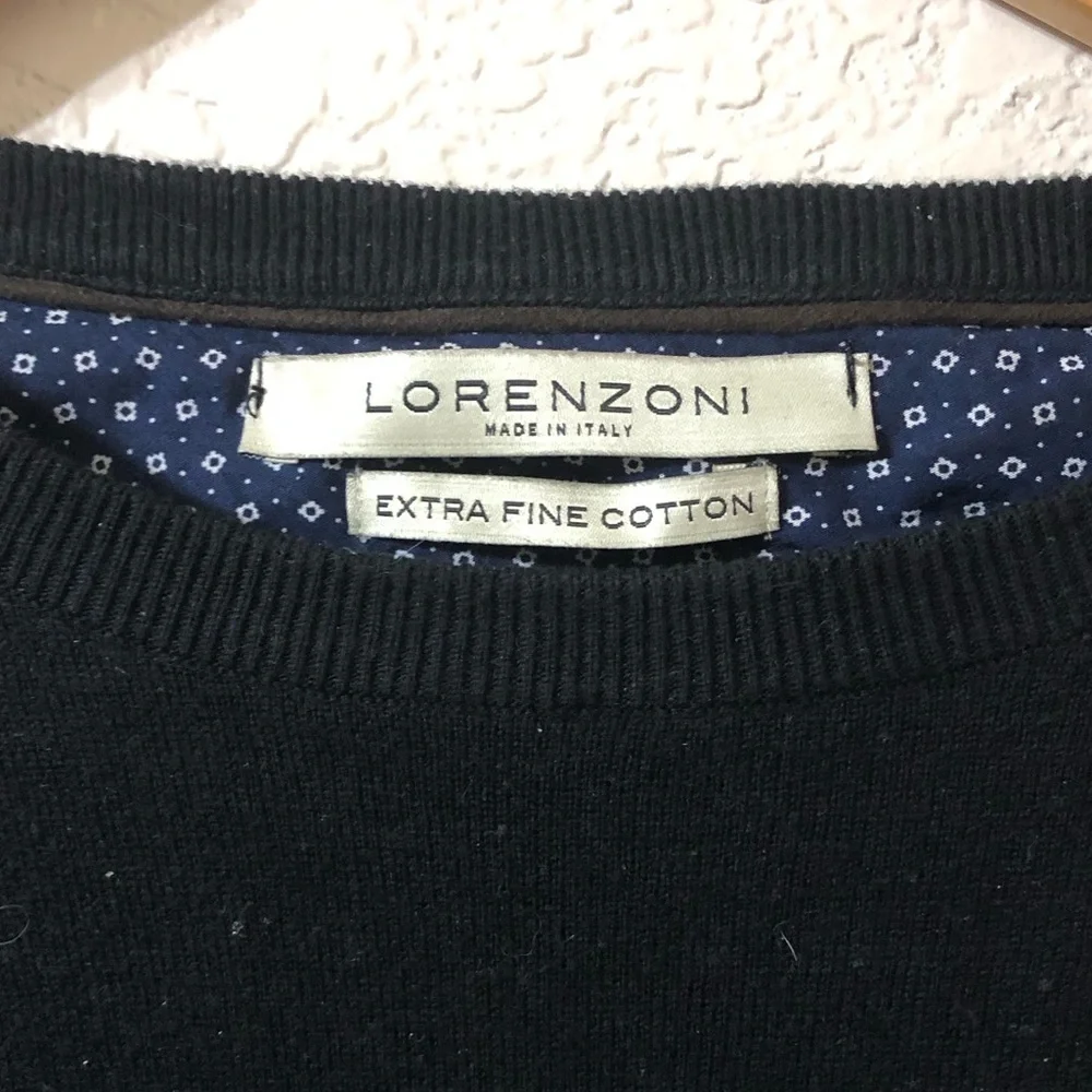 Lorenzoni Men's Extra Fine Cotton Black Crewneck Sweater Made in Italy Medium